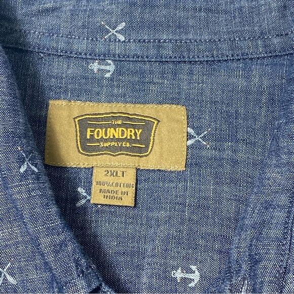 The Foundry Supply Co. Blue Cotton Short Sleeve Embroidered Button Up Men's 2XLT - Picture 3 of 13